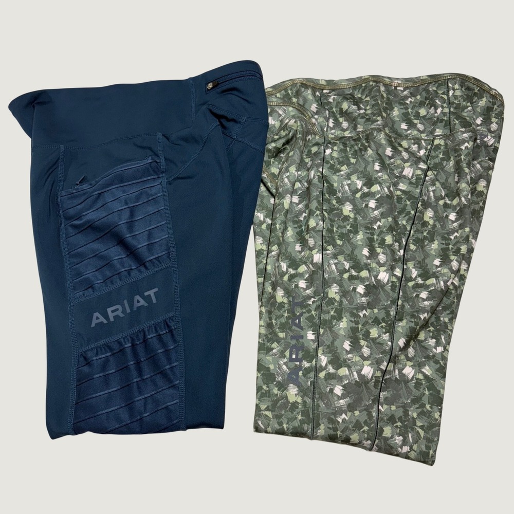 Ariat Riding Tights Leggings Womens M Blue Olive Moto Knee Patch Eos Lot of 2